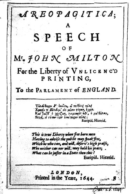 Title Page of Areopagitica