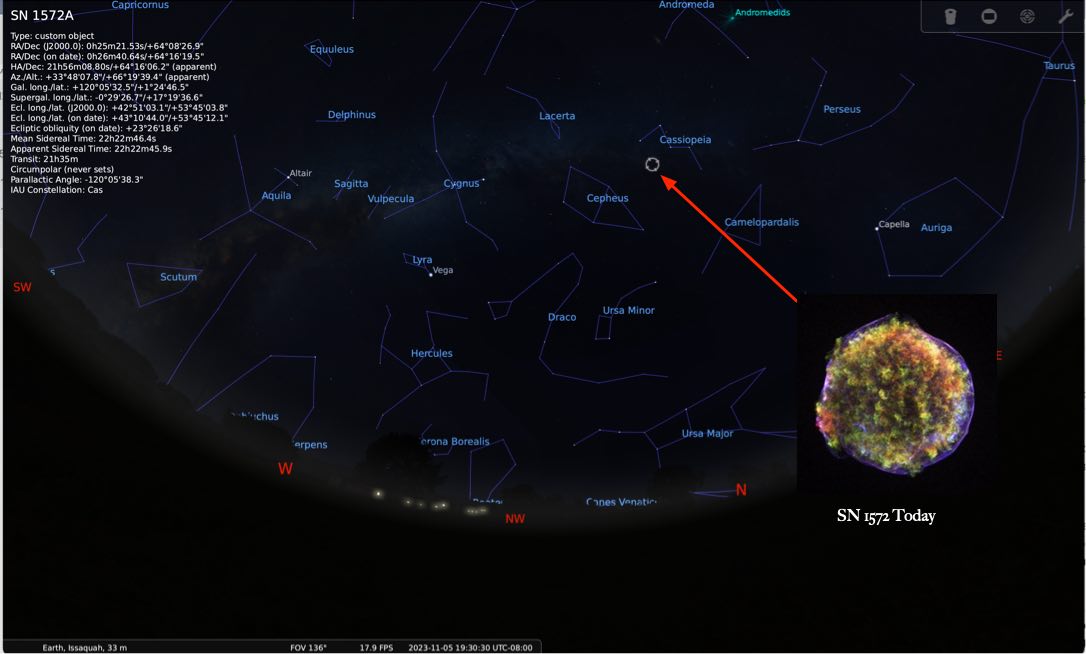 Location of SN 1572 in Cassiopeia